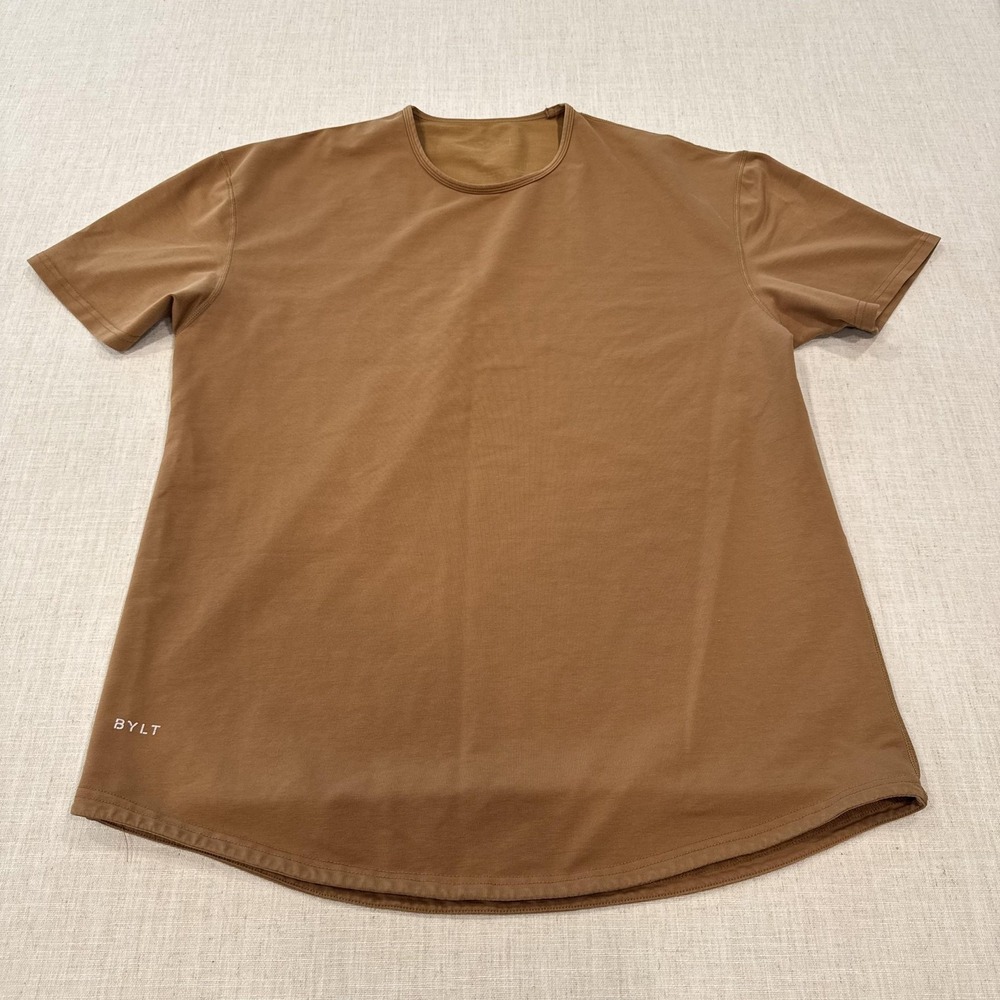 BYLT Shirt Mens XL Brown Lux Blend Active Minimalist Gym Short Sleeve Tee